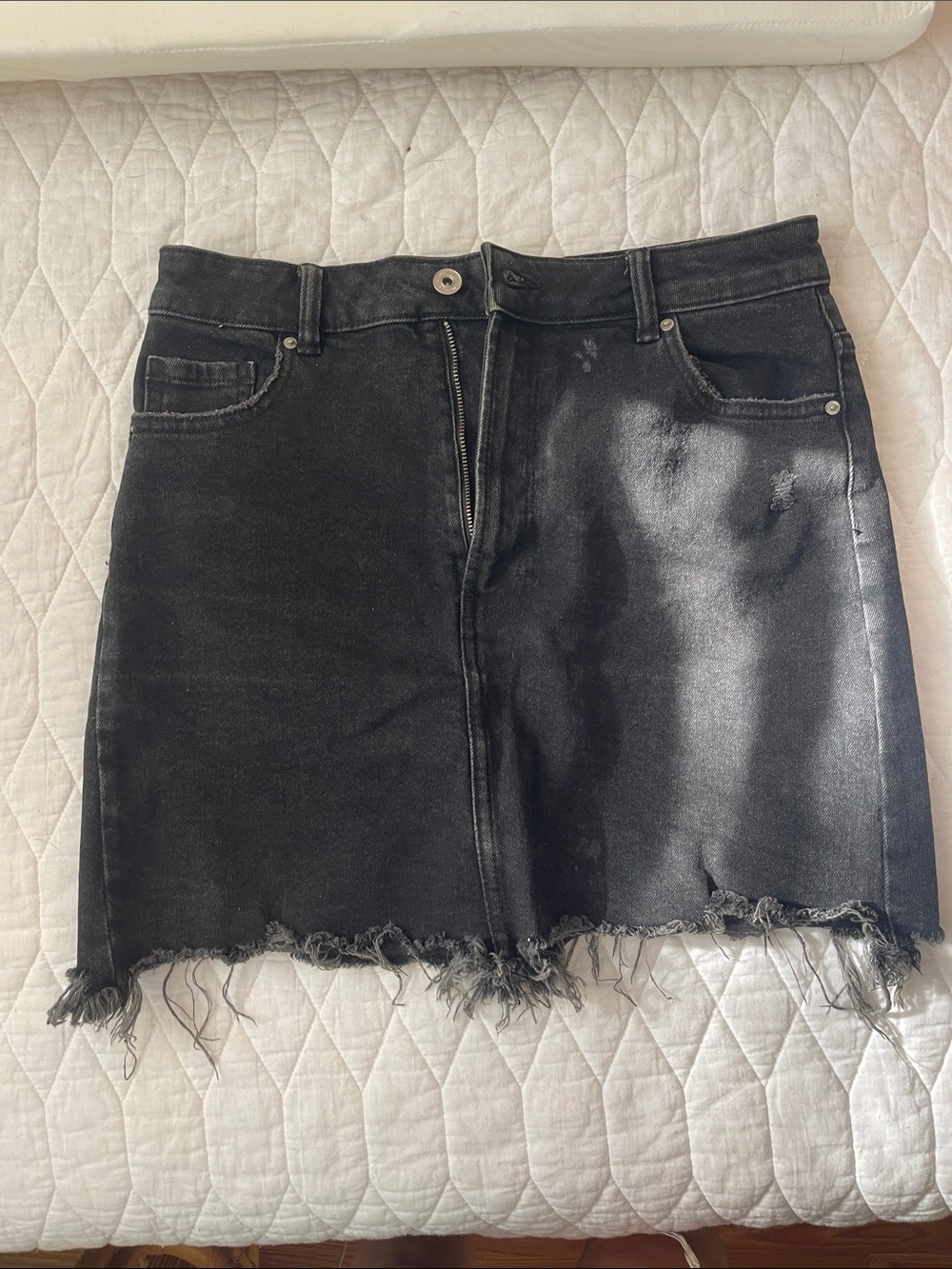 Bershka Black Distressed Denim Mini Skirt